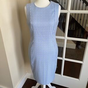 Calvin Klein Gingham Light Blue Crew Neck Sheath Midi Dress